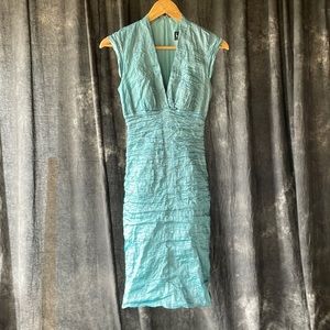 Nicole Miller Collection Metal Dress Light Turquoise Blue Midi - Size 6